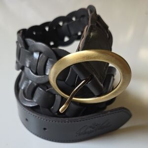Patricia‎ Nash Women's Black Leather Belt with Gold Buckle